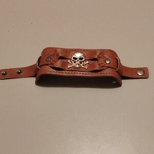 Brown Leather Skull Bracelet